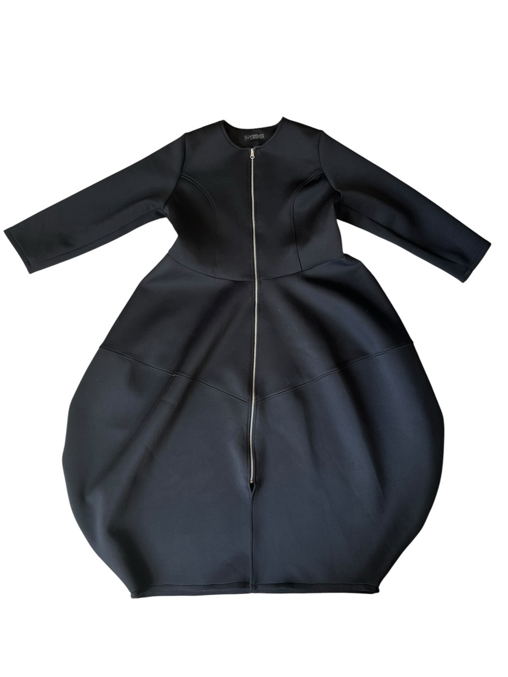 Metamorphoza Black Neoprene Avant Garde Silver Zip Front Maxi Dress - Picture 2 of 16